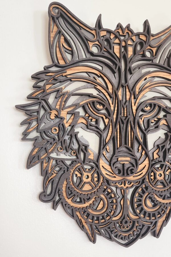 multi layer wooden wolf laser cut laser engraving wall decoration