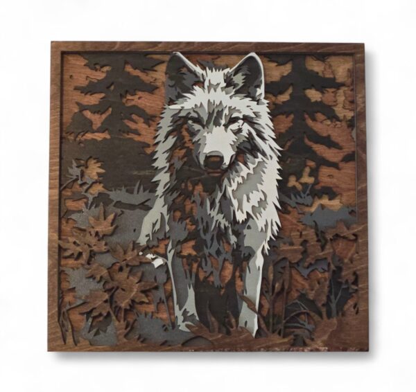 Wooden Multi Layer Wolf In Forest